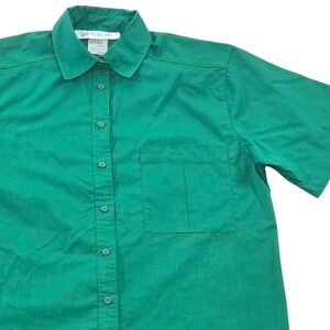 VTG Ship N Shore Green‎ Short Sleeve Button Up Shirt Pocket Womens Size 6